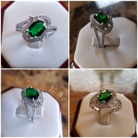 Genu 2ct Emerald Quartz/White Sapphire Ring Size 7 - Picture 3 of 5